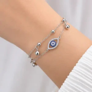 Evil Eye Double Layer 925 Sterling Silver Bracelet for Girl