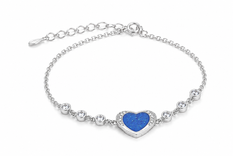 Blue Heart Stone 925 Sterling Silver Bracelet for Girls