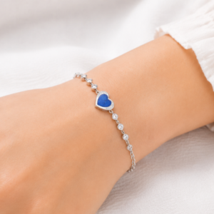 Blue Heart Stone 925 Sterling Silver Bracelet for Girls