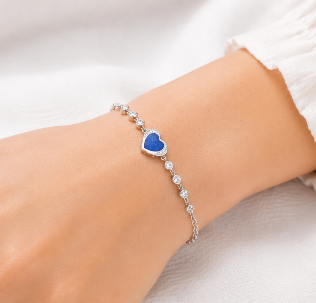 Blue Heart Stone 925 Sterling Silver Bracelet for Girls