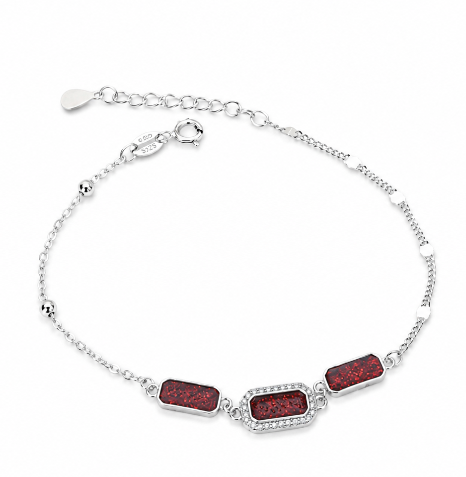 Ruby Red Geometric 925 Sterling Silver Bracelet for Girls