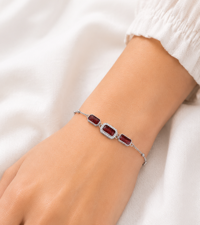 Ruby Red Geometric 925 Sterling Silver Bracelet for Girls