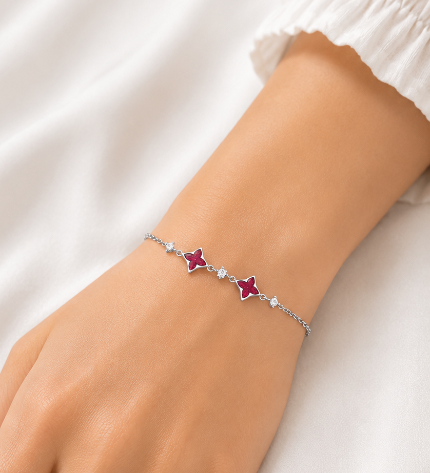 Crimson Clover 925 Sterling Silver Bracelet for Girl