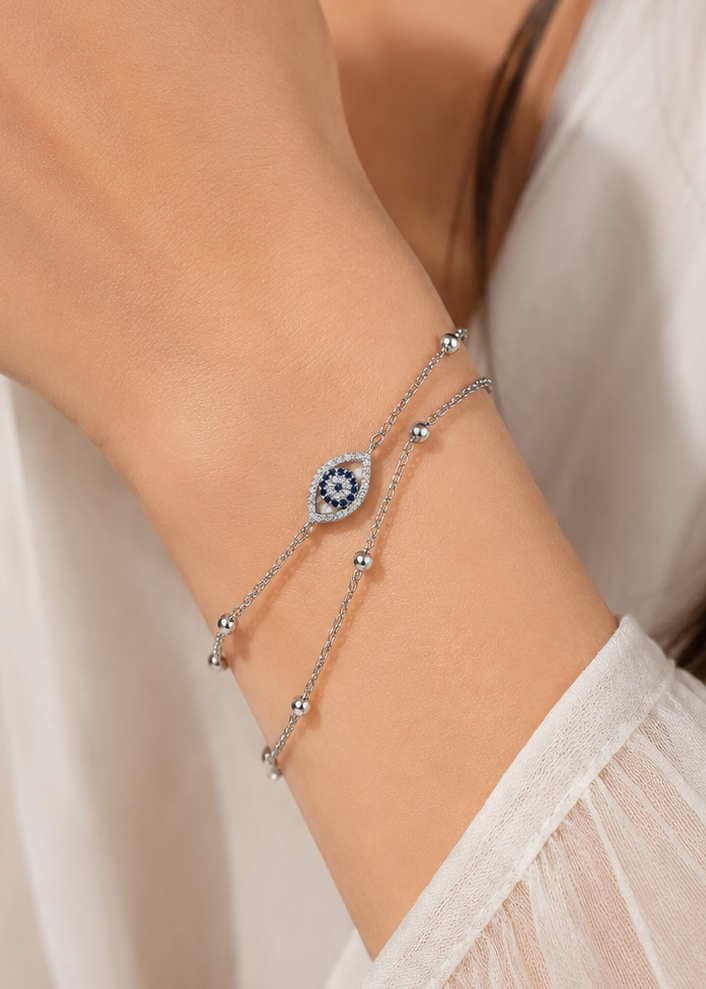 Evil Eye Double Layer 925 Sterling Silver Bracelet for Girl