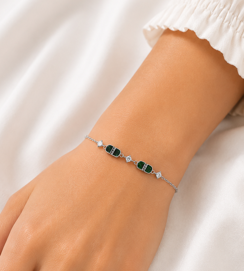 Emerald Duo 925 Sterling Silver Bracelet for Girl