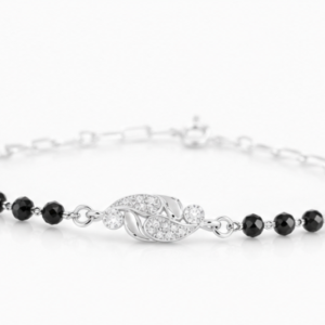 Gyary 925 Sterling Silver Black Beaded Leaf Bracelet