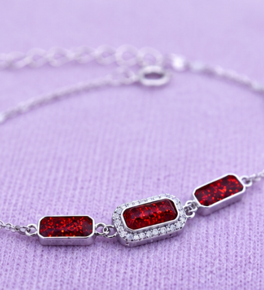 Ruby Red Geometric 925 Sterling Silver Bracelet for Girls