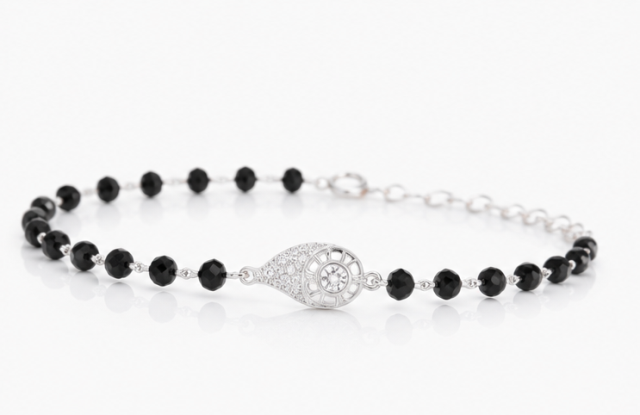 Gyary 925 Sterling Silver Black Beaded Bracelet