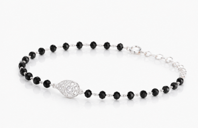 Gyary 925 Sterling Silver Black Beaded Bracelet