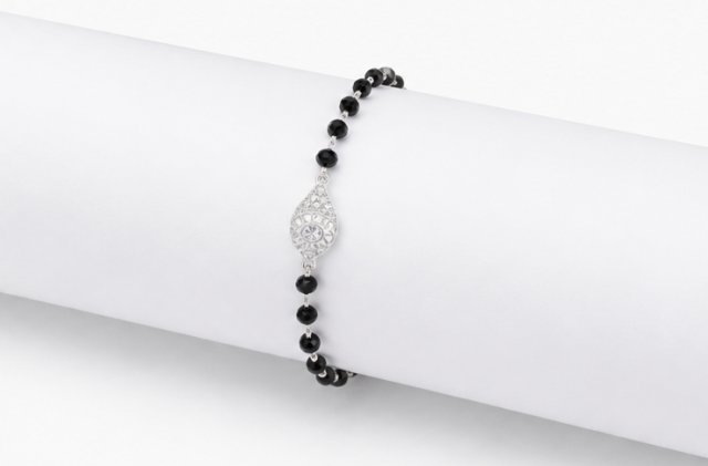 Gyary 925 Sterling Silver Black Beaded Bracelet