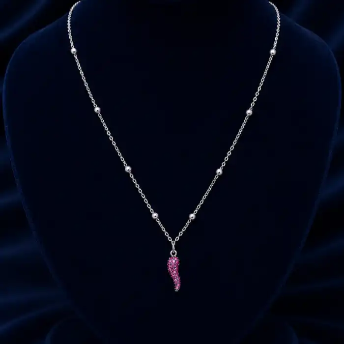 Gyary Ruby Horn Charm Necklace