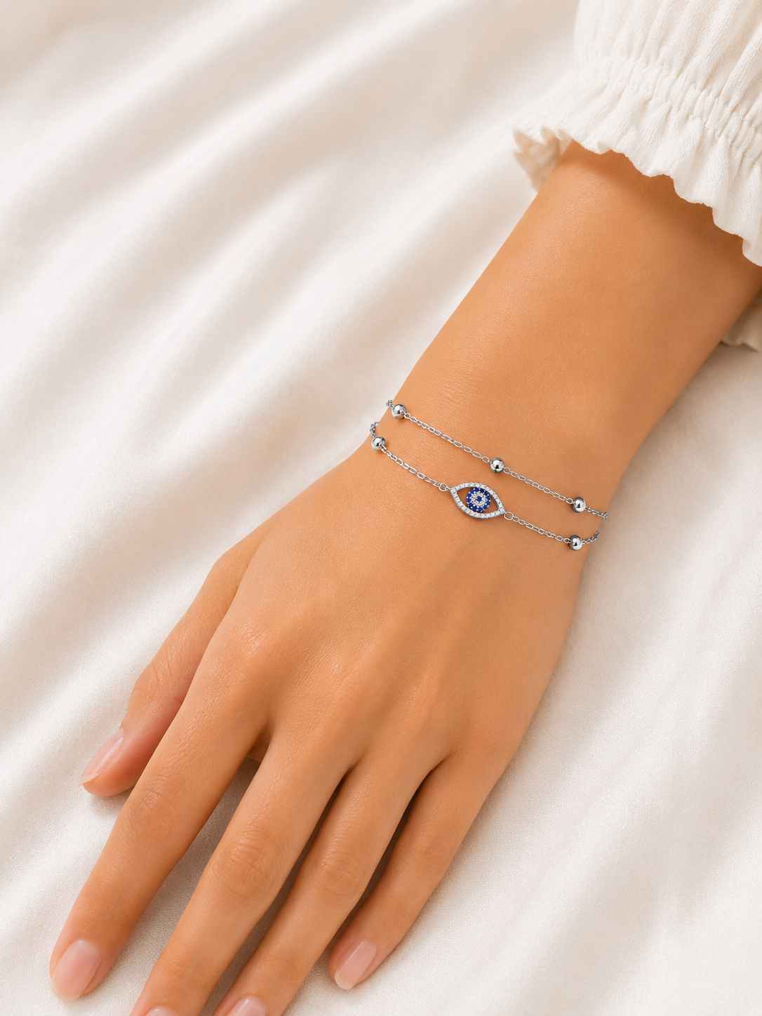 Evil Eye Double Layer 925 Sterling Silver Bracelet for Girl