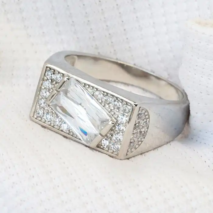 Gyary Men’s Baguette CZ Signet Ring