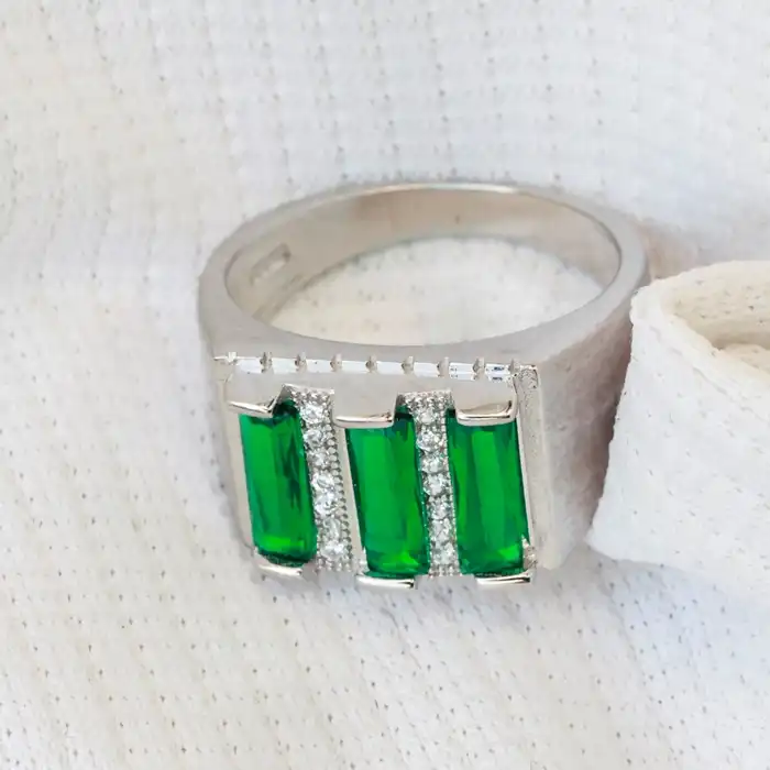 Gyary Men’s Triple Green Baguette Ring