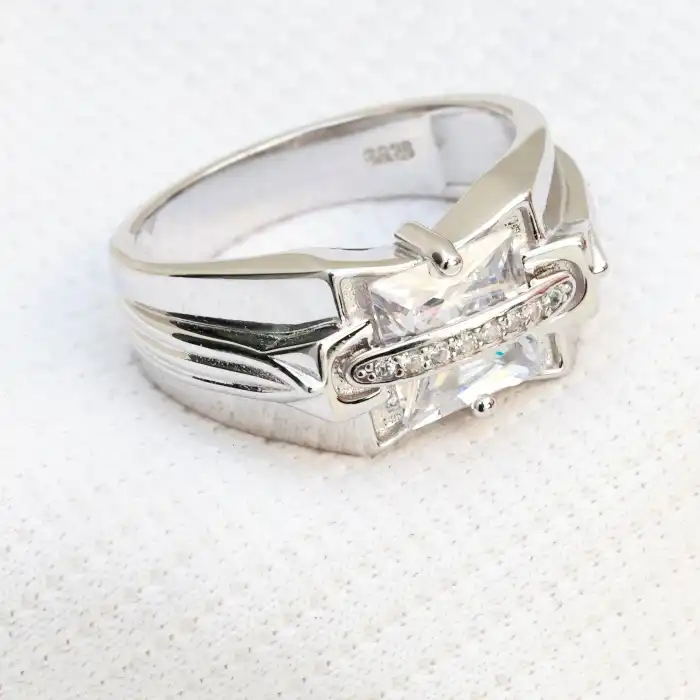 Gyary Men’s 925 Sterling Silver Princess Cut CZ Ring