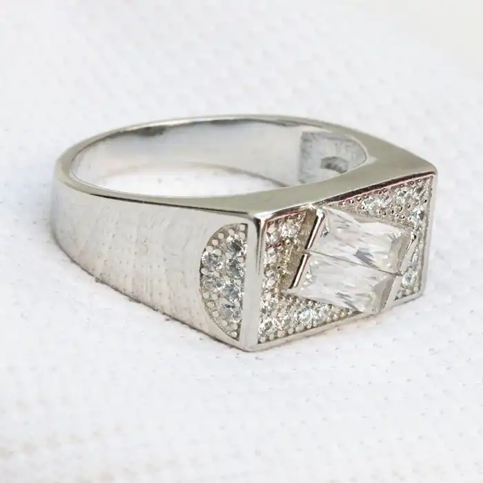 Gyary Men’s Baguette CZ Signet Ring