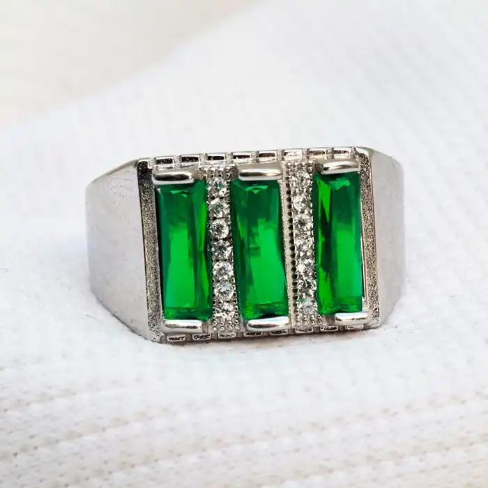 Gyary Men’s Triple Green Baguette Ring
