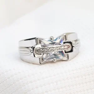 Gyary Men’s 925 Sterling Silver Princess Cut CZ Ring