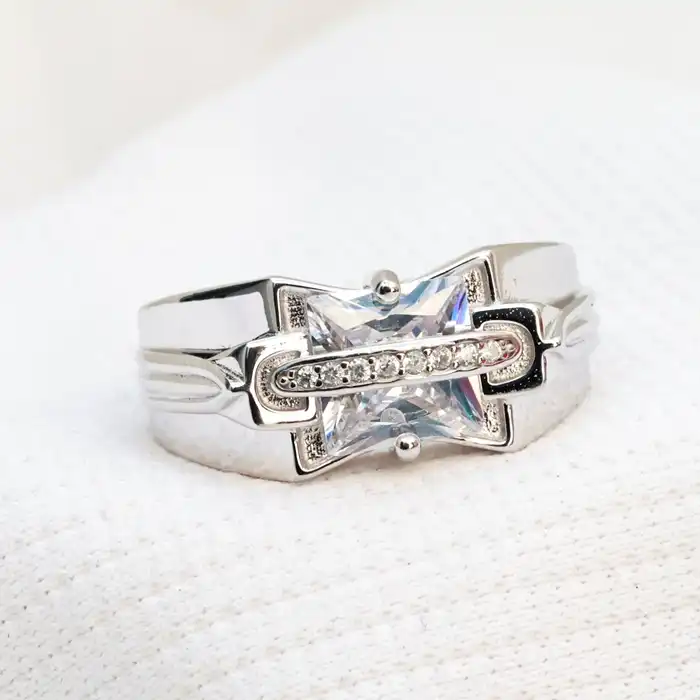 Gyary Men’s 925 Sterling Silver Princess Cut CZ Ring