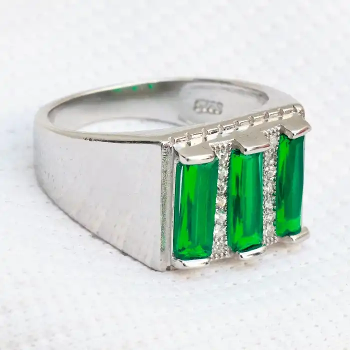 Gyary Men’s Triple Green Baguette Ring