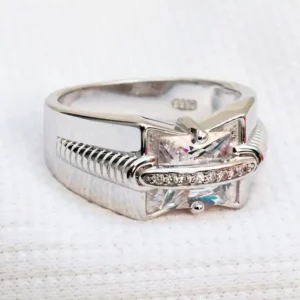 Gyary Men’s Sterling Silver Royal Square CZ Statement Ring